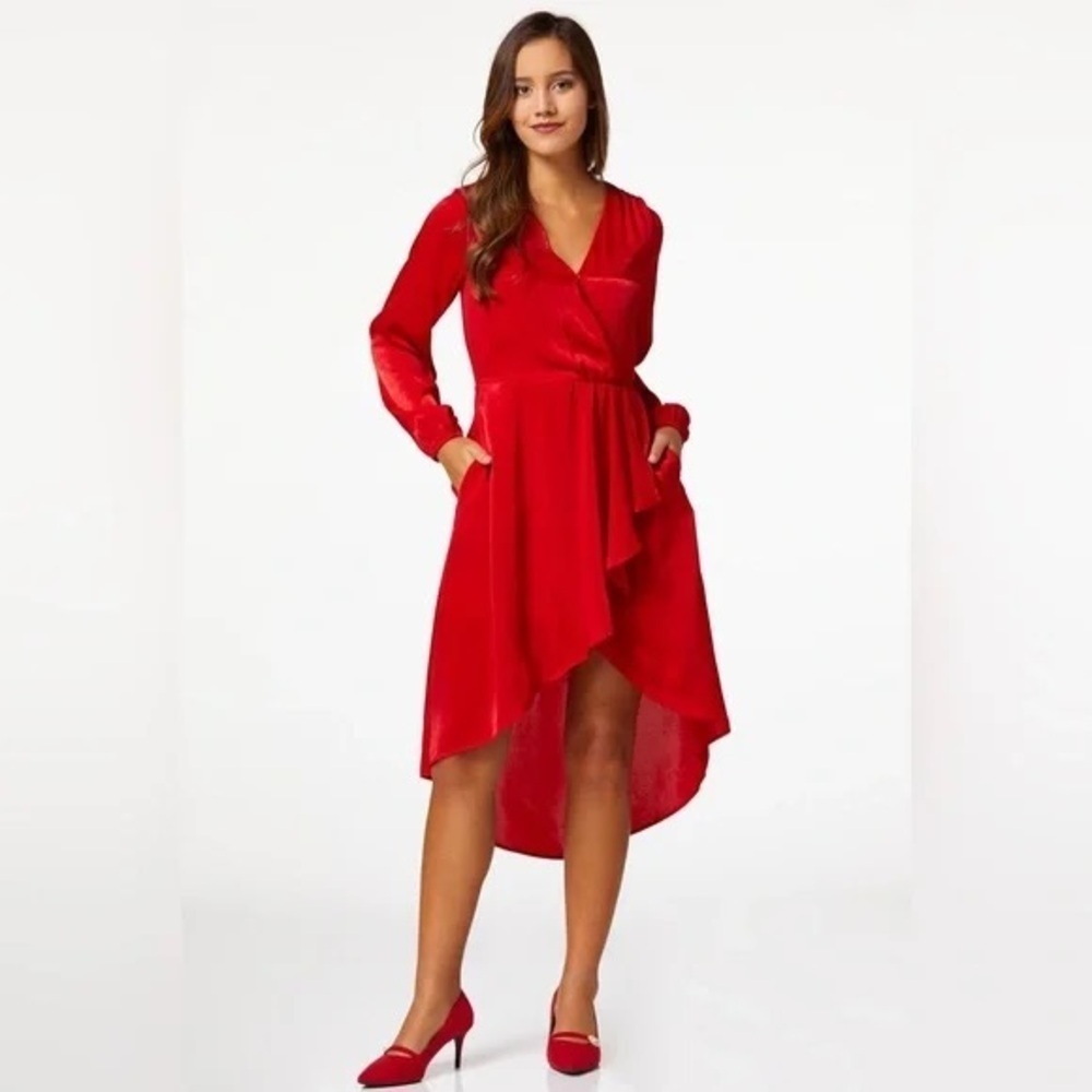 Cato | SATIN HIGH LOW DRESS Barbados Red Various Sizes Available